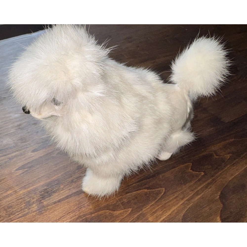 Vintage Japanese White Rabbit Fur Toy Spitz Dog Doll Companion Real Fur 7 Inches